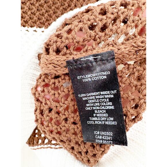 SANCTUARY Sweater Size S NEW Cotton Open Knit Brown Stripe Sweater - Picture 6 of 7